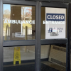 The ambulance entrance at the hospital in Keokuk, Iowa, has been unused since the facility closed in 2022.